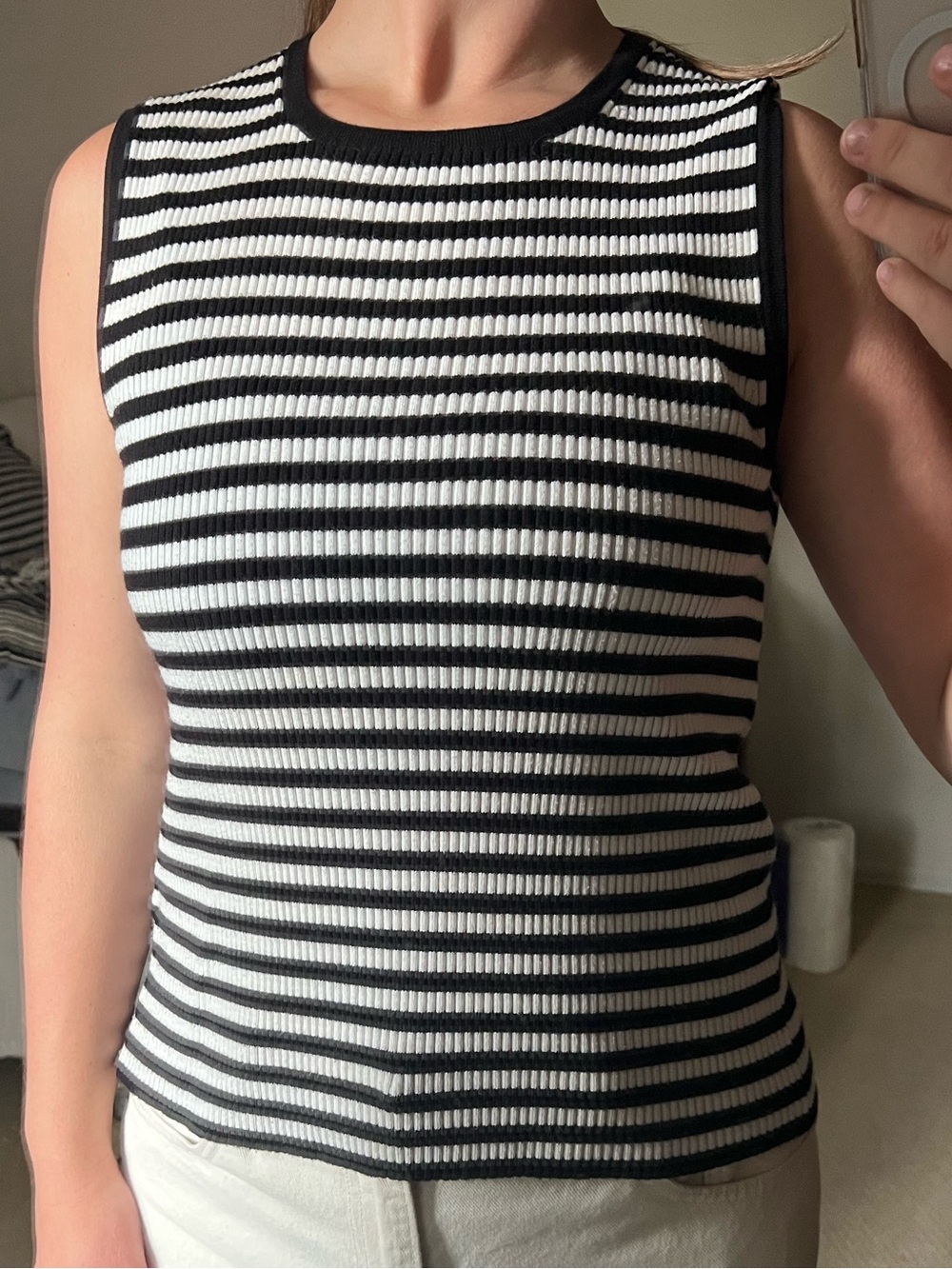 Truth Black & White Striped Ribbed Tank